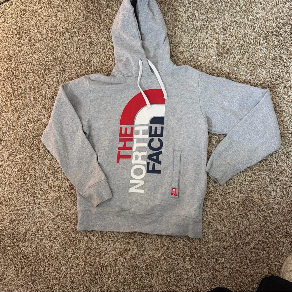 The North Face Sochi Olympics Light Gray Sweatshirt USA 
Red, White, Blue logo.